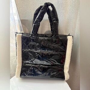 Stylish Black Tote Bag with Cream Accents